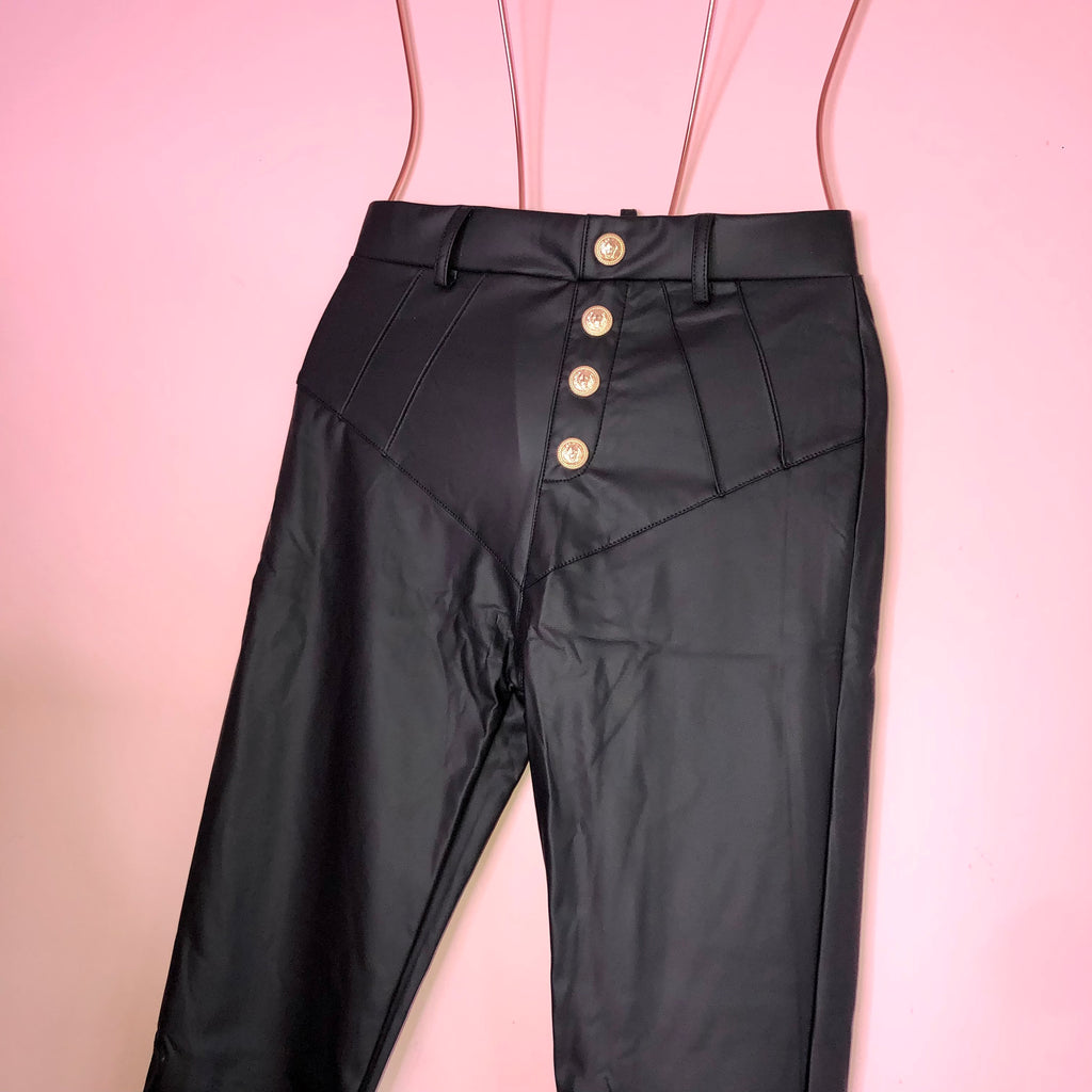 Jamie black faux leather button leggings - Celeb Threads