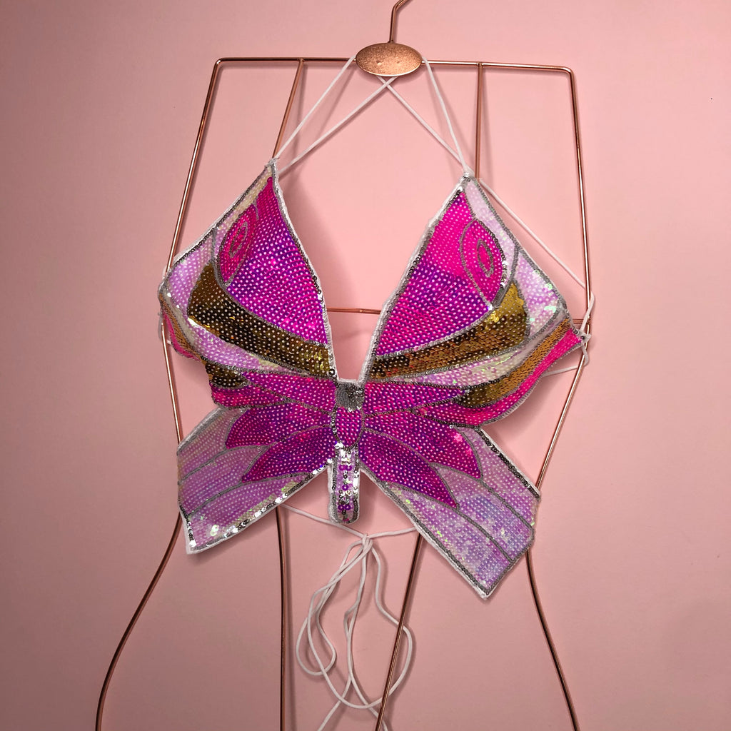 Sequin pink butterfly backless top - Celeb Threads