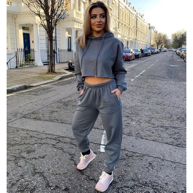Lucie charcoal fleece lined oversized tracksuit - Celeb Threads