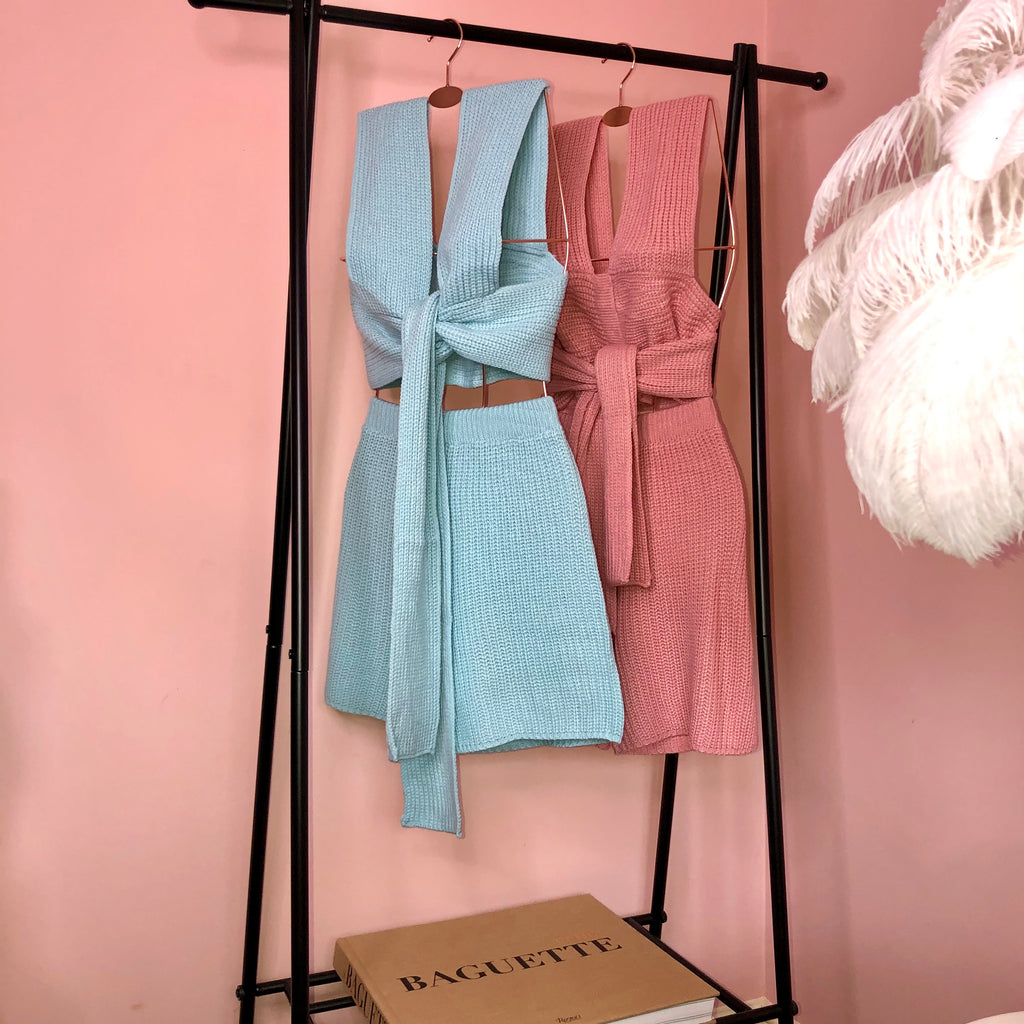 Jade Blue Multi Way Knit Co Ord Two Piece Set - Celeb Threads