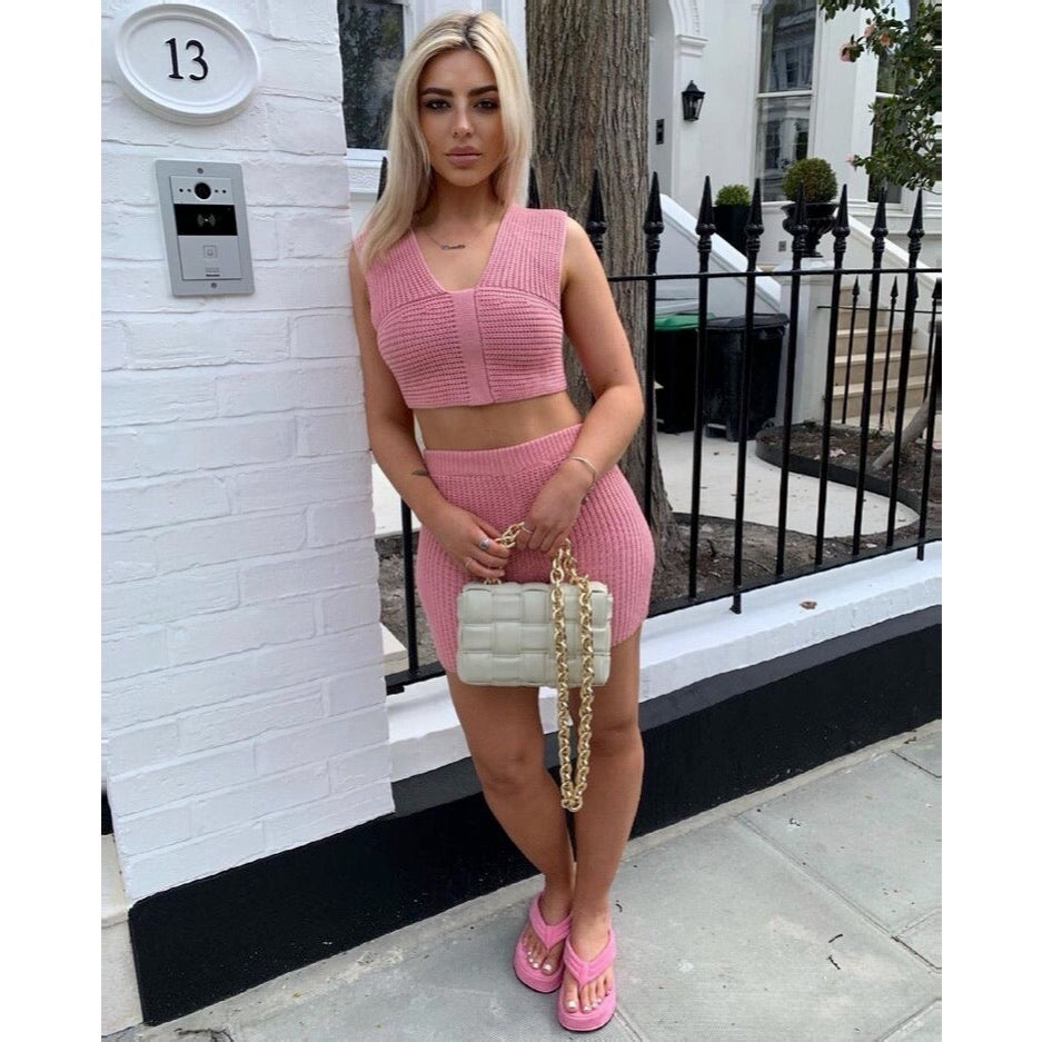 Jade Pink Multi Way Knit Co Ord Two Piece Set - Celeb Threads