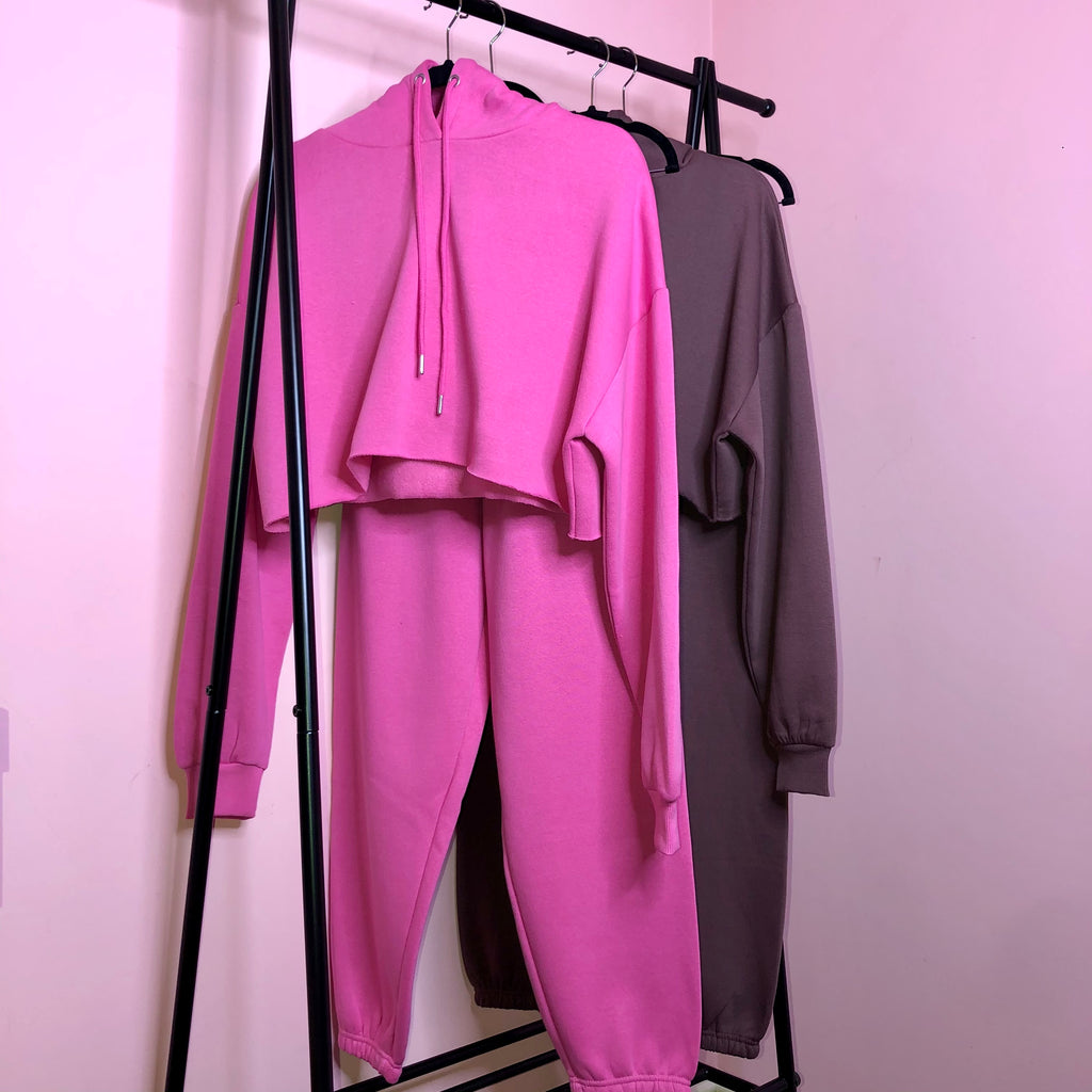 Lucie hot pink fleece lined oversized tracksuit - Celeb Threads