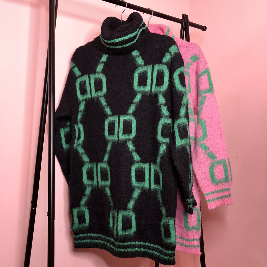 Hayley pink & green chain print jumper dress - Celeb Threads