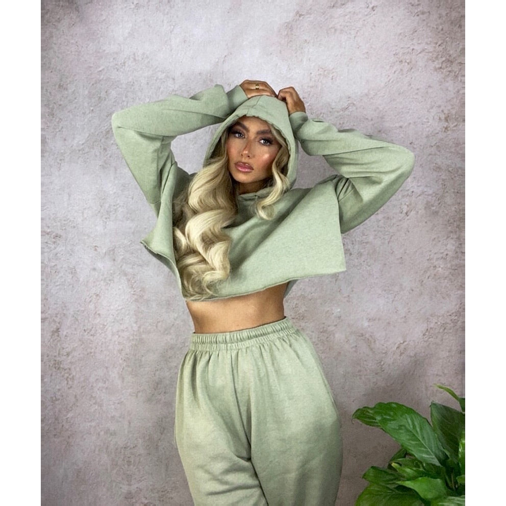 Lucie sage green fleece lined oversized tracksuit - Celeb Threads