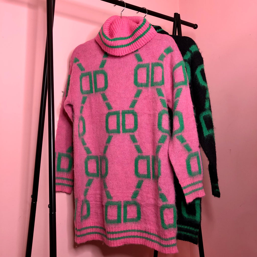 Hayley green & black chain print jumper dress - Celeb Threads