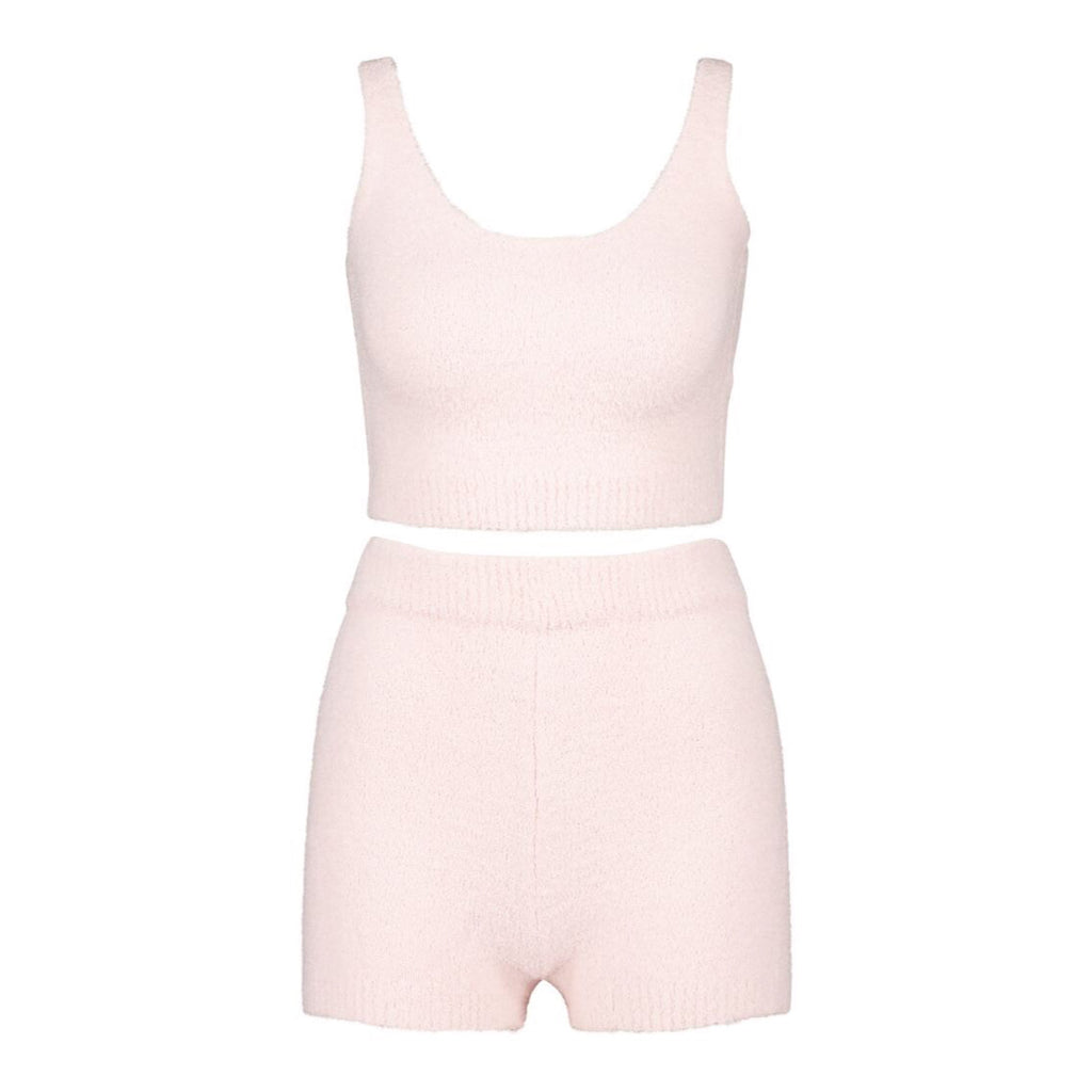 COZY KNIT PINK CROP AND SHORT LOUNGE SET - Celeb Threads