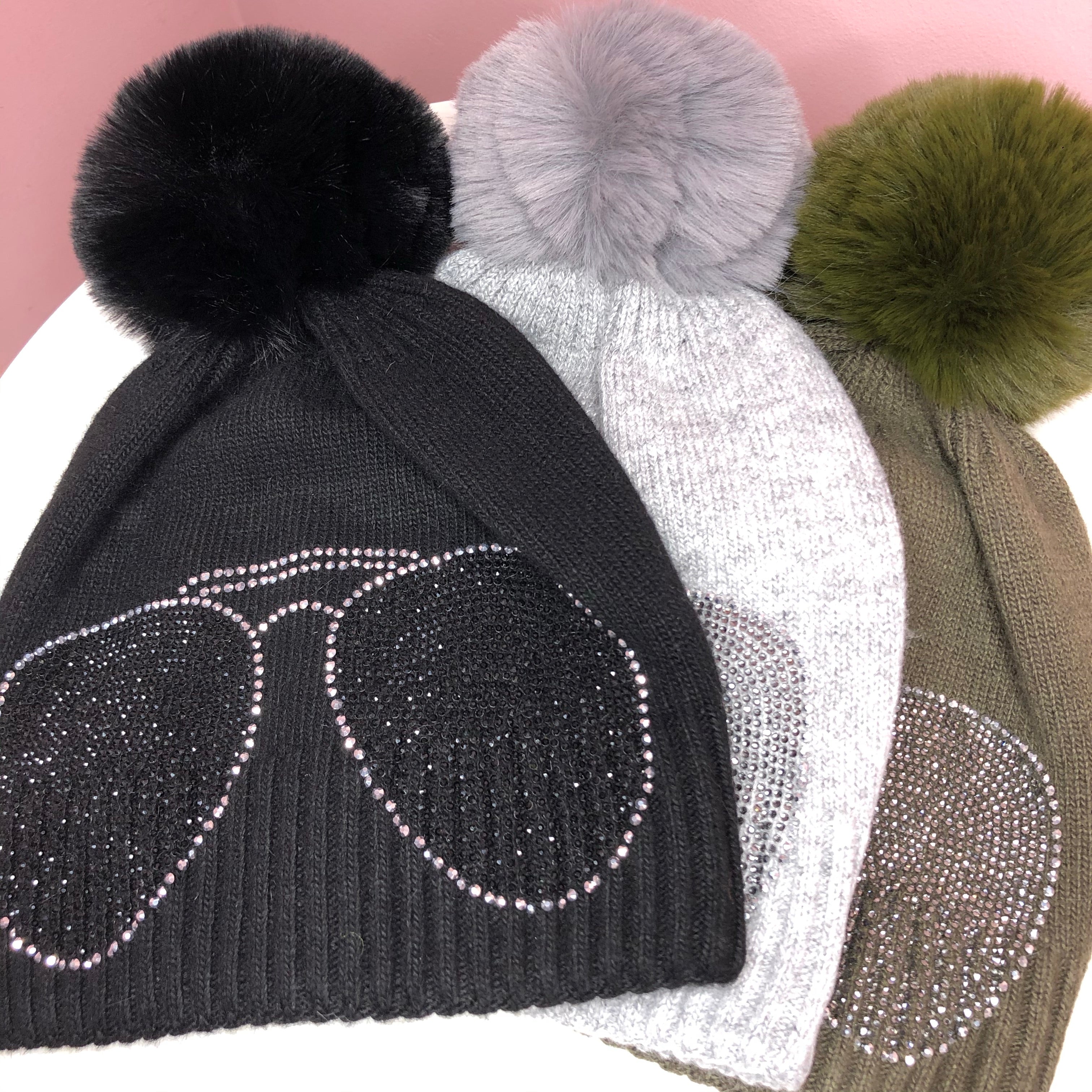 DIAMANTE BOBBLE HAT