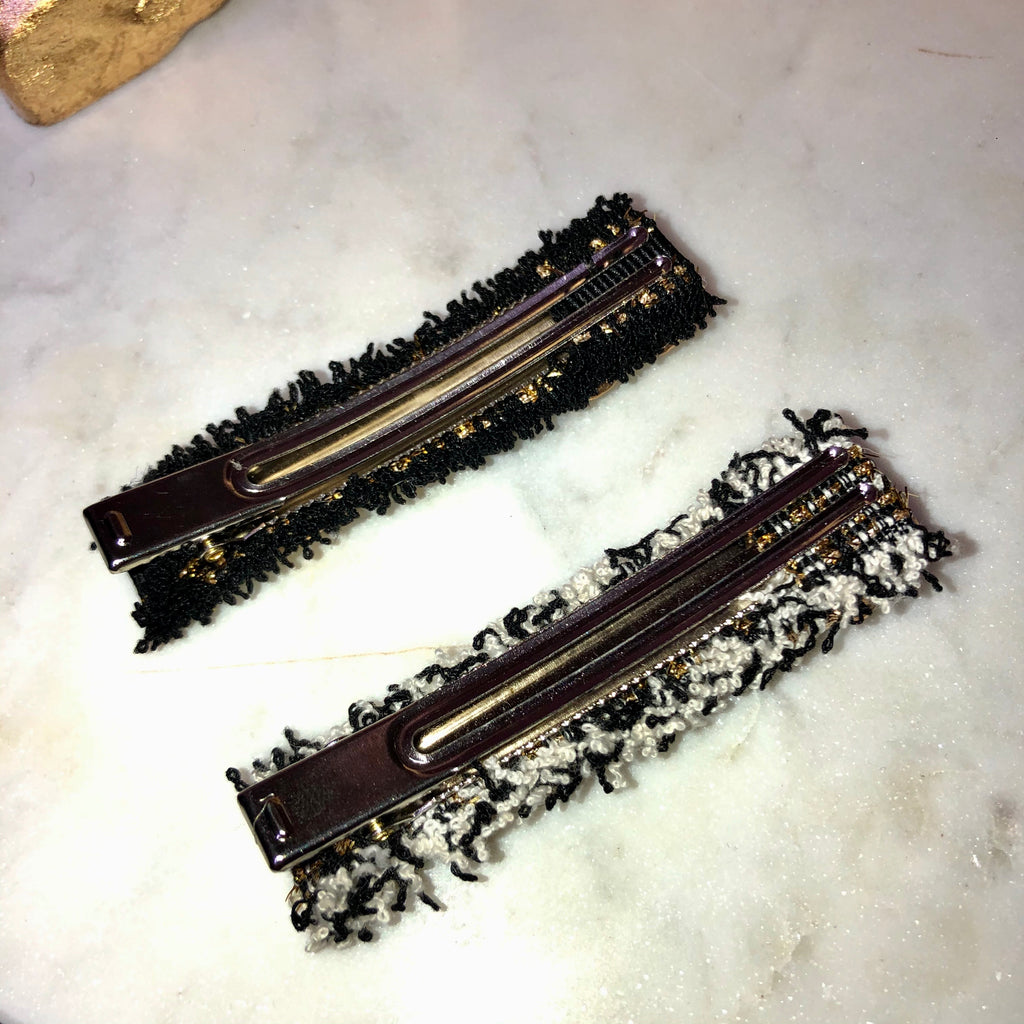 Tweed black perfume bottle hair clip
