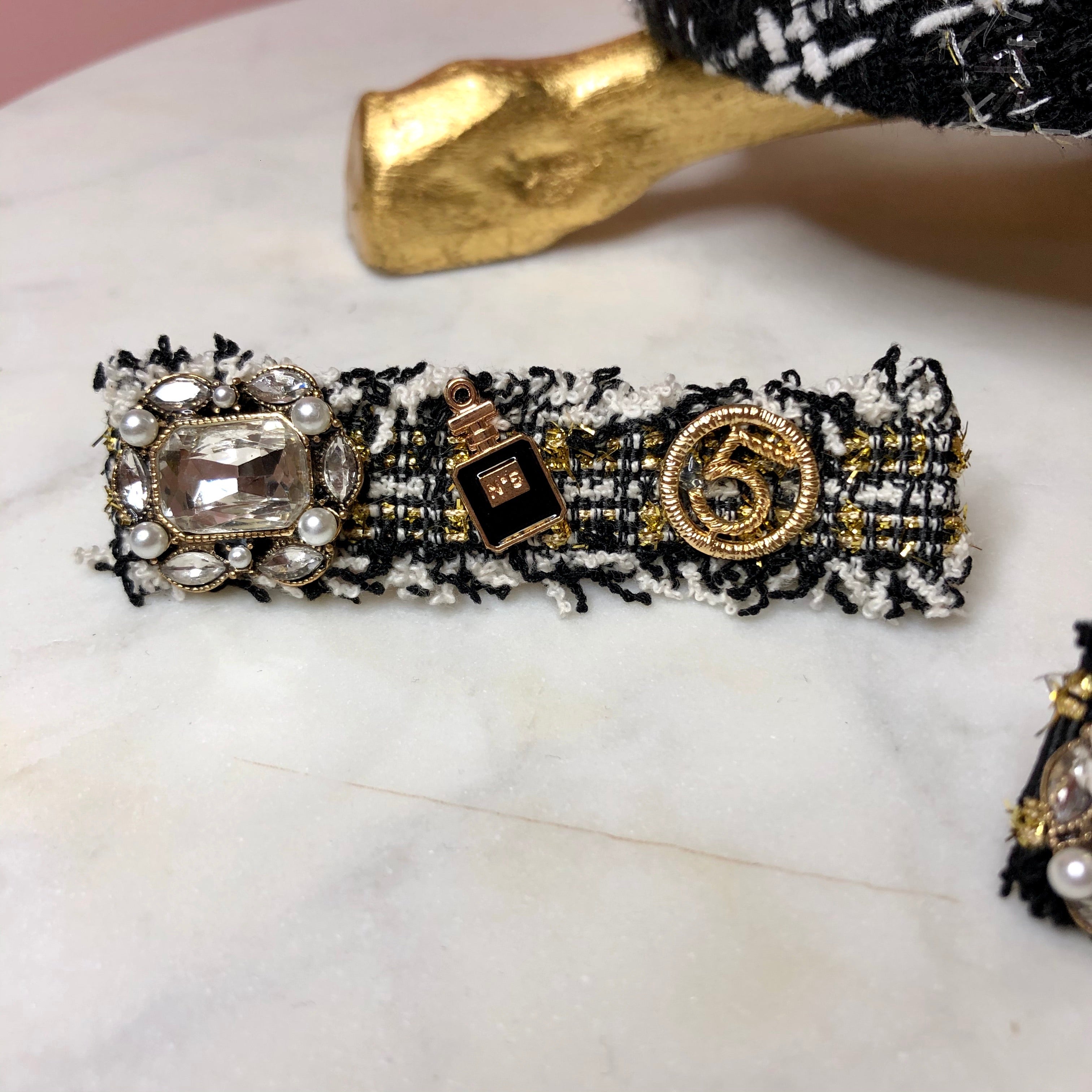 Tweed white perfume bottle hair clip